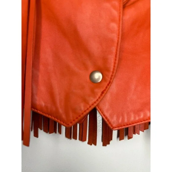 VTG North Beach Leather Women's Size Small 5/6 Cropped Red Fringe Leather Jacket - Picture 3 of 14